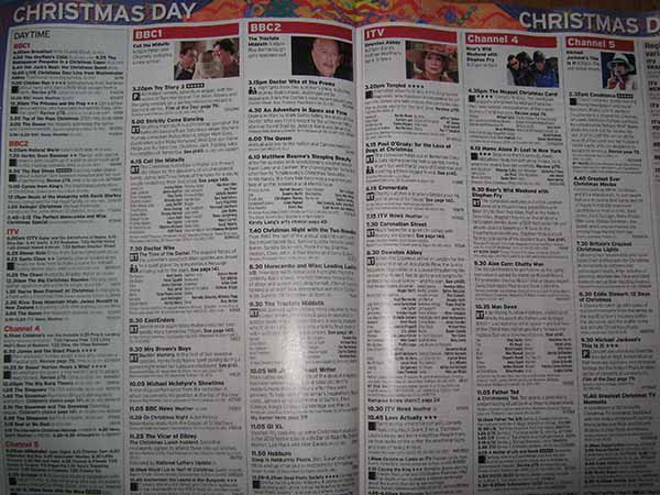 Christmas television listings